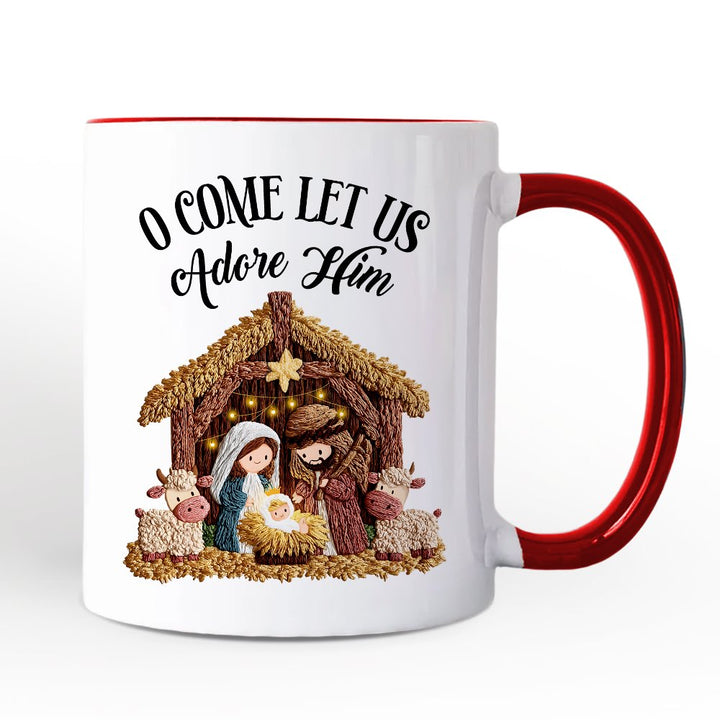 Nativity Holy Family Jesus Christmas Personalized Mug, Imitation Latch Hook Yarn Cozy Christian Gift with Custom Name Personalized Ceramic Mug OrnamentallyYou White - Red Non-Custom 