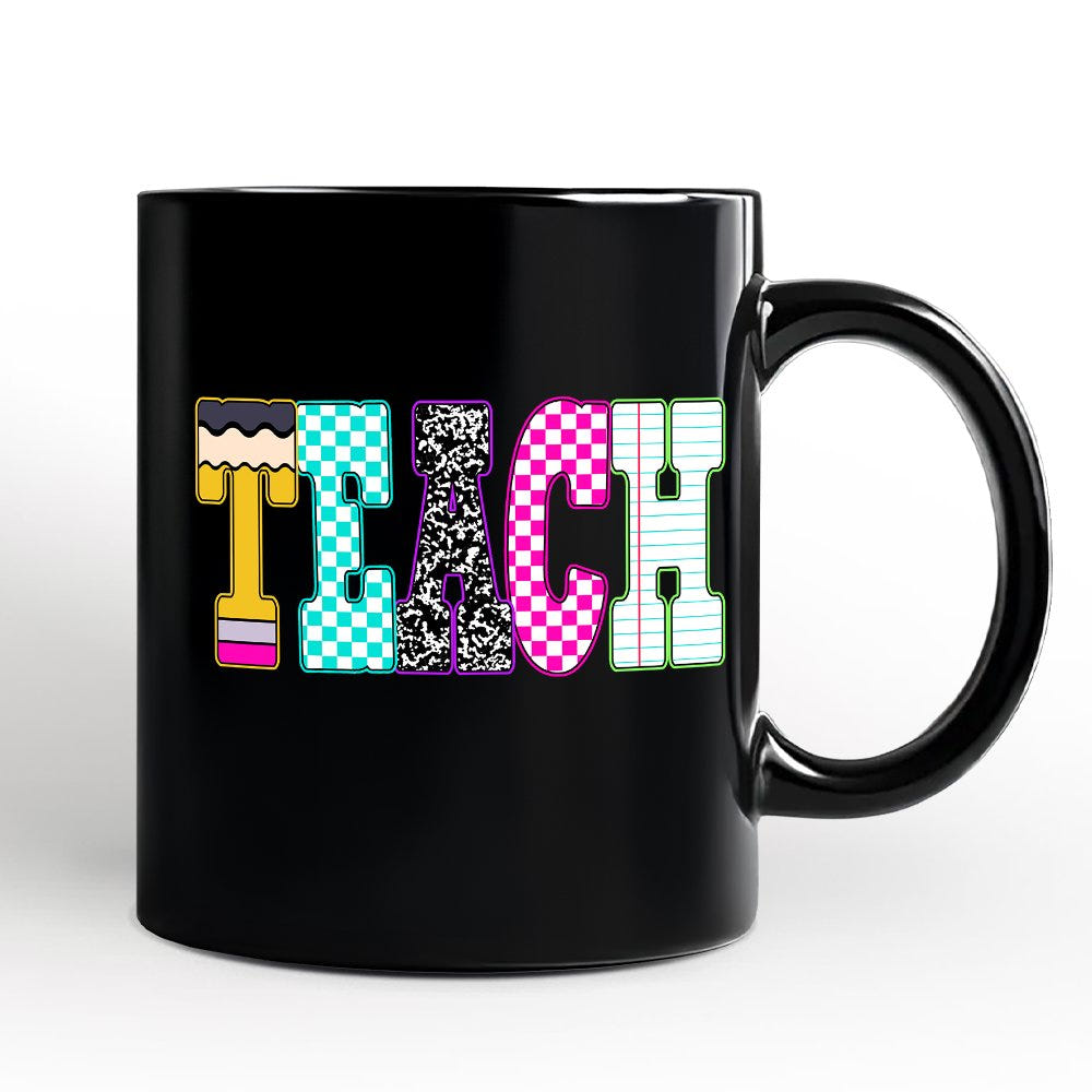Neon Teacher Checkered Retro Mug, Back To School Gift Personalized Ceramic Mug OrnamentallyYou 