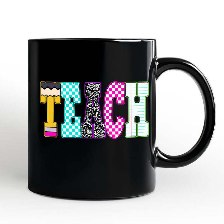 Neon Teacher Checkered Retro Mug, Back To School Gift
