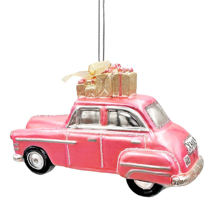 Nostalgic Pink Car Glass Christmas Ornament, Vintage Classic Tree Decor Glass Ornament OrnamentallyYou 