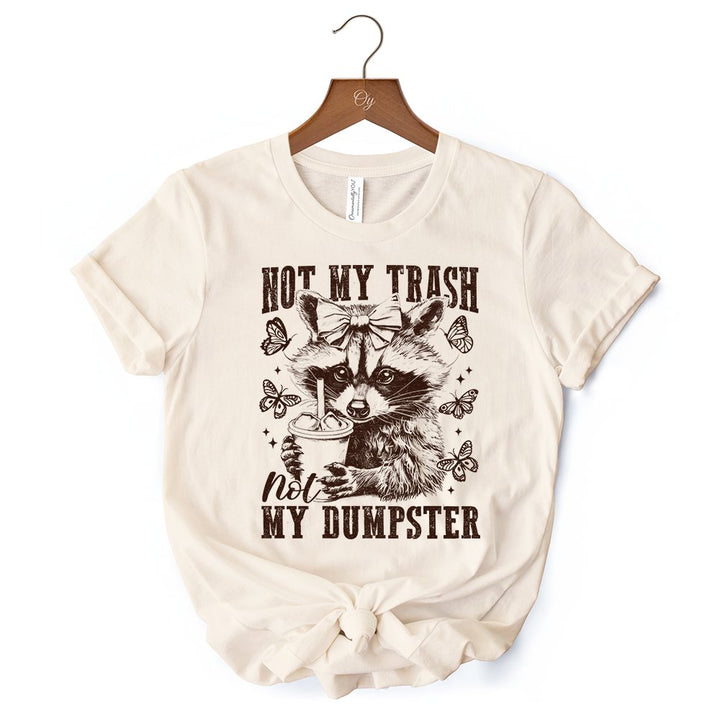 Not My Trash Not My Dumpster Cute Raccoon T-Shirt, White and Natural Vintage Coquette Bow Women Tee T-Shirts OrnamentallyYou 