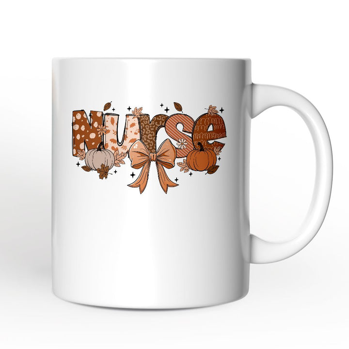 Nurse Coquette Autumn Personalized Mug, Cozy Fall Pumpkins Gift with Custom Name Personalized Ceramic Mug OrnamentallyYou White Non-Custom 