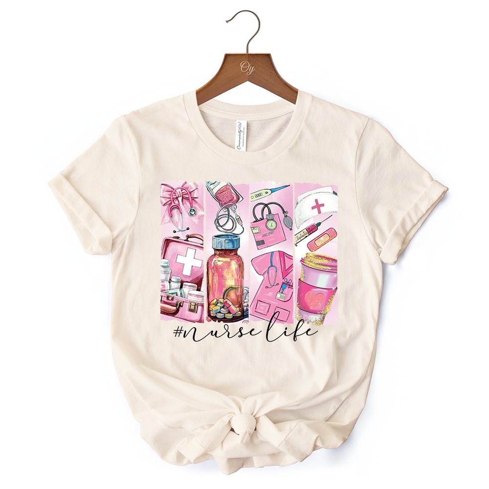 Nurse Life T-Shirt, White and Natural Medical Essentials Tee for Coquette Nurses T-Shirts OrnamentallyYou 