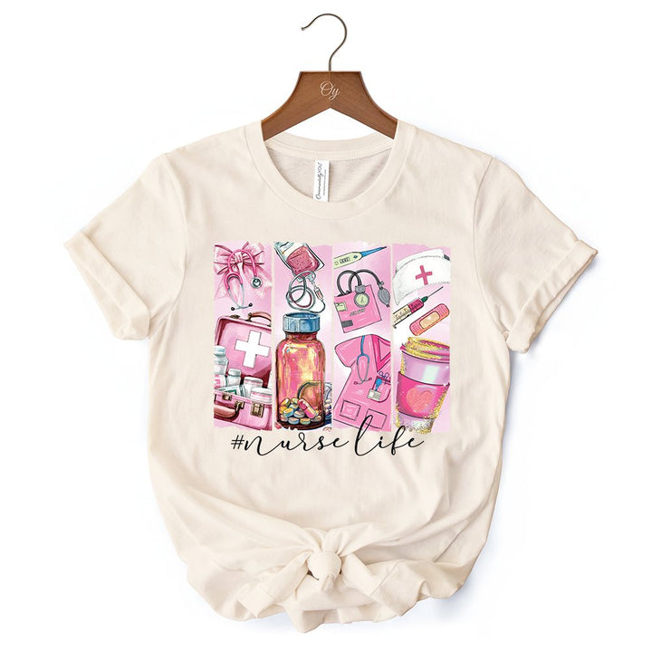 Nurse Life T-Shirt, White and Natural Medical Essentials Tee for Coquette Nurses T-Shirts OrnamentallyYou 