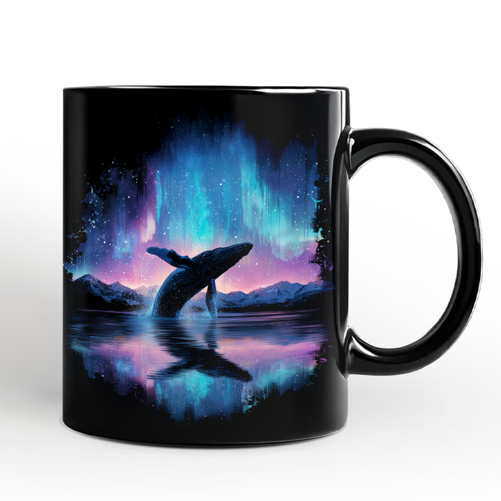Ocean Aurora Whale Personalized Mug, Northern Lights Wildlife Gift with Custom Name