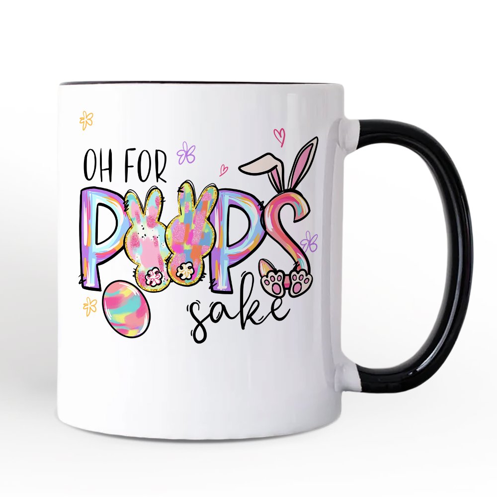 Oh For Peeps Sake Personalized Mug, Funny Easter Bunny Spring Gift with Custom Name Personalized Ceramic Mug OrnamentallyYou Black Handle Non-Custom 
