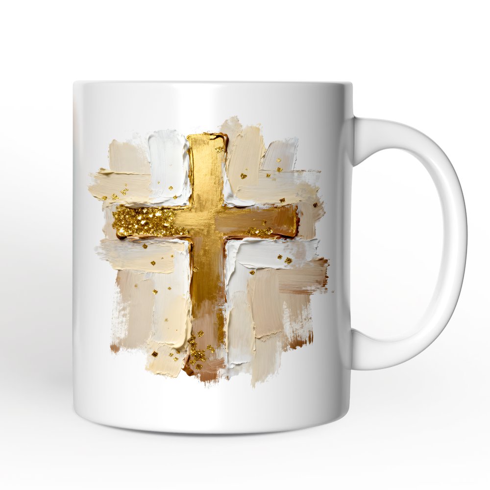 Oil Brushstroke Cross Personalized Mug, Christian Faith Jesus Easter Gift with Custom Name Personalized Ceramic Mug OrnamentallyYou White Non-Custom 