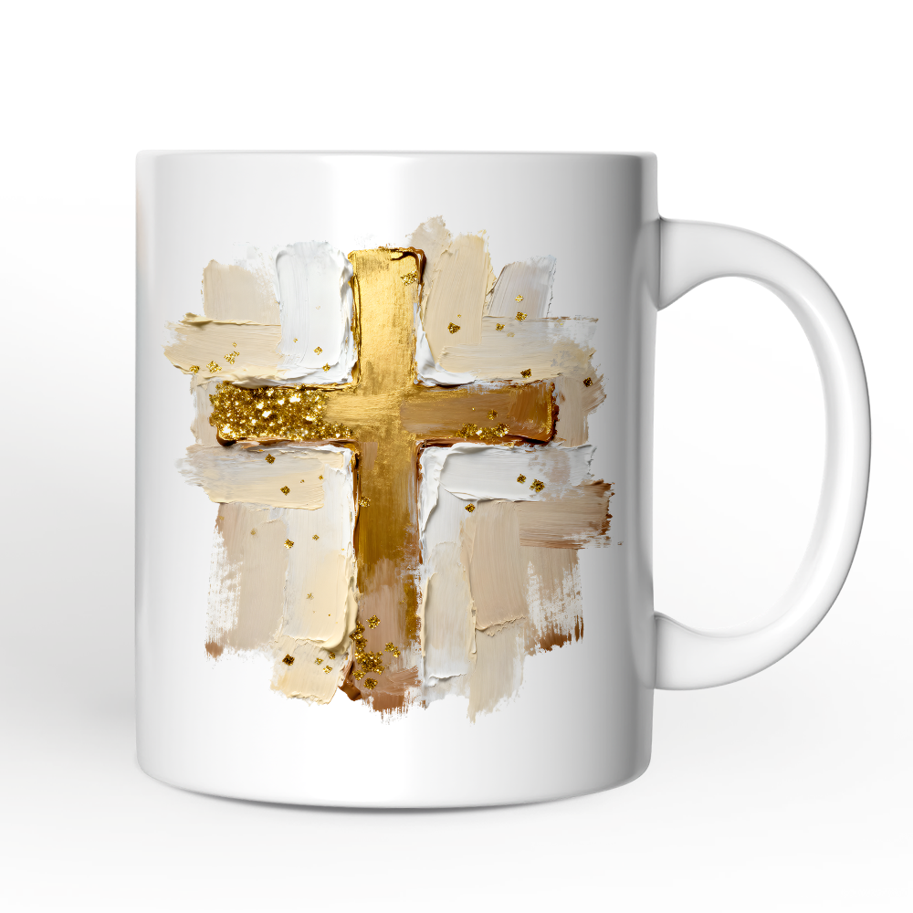 Oil Brushstroke Cross Personalized Mug, Christian Faith Jesus Easter Gift with Custom Name