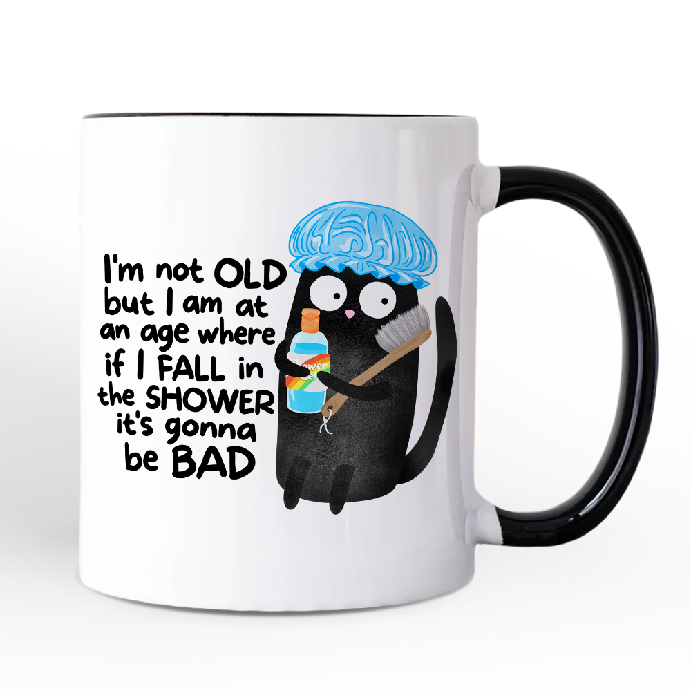 Old Black Cat Cute Mug, Funny Shower Sarcastic Animal Gift