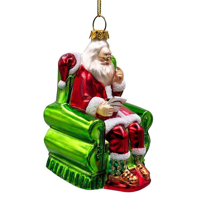 (Pre-Order) Old World Style Santa in a Green Chair Glass Ornament, Vintage Christmas Tree Decor Glass Ornament OrnamentallyYou 