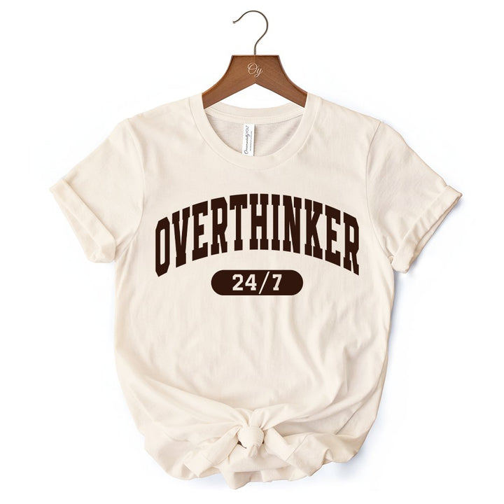 Over Thinker 247 T-Shirt, Minimalist Collegiate White, Natural and Black Tee for Tired Women T-Shirts OrnamentallyYou 