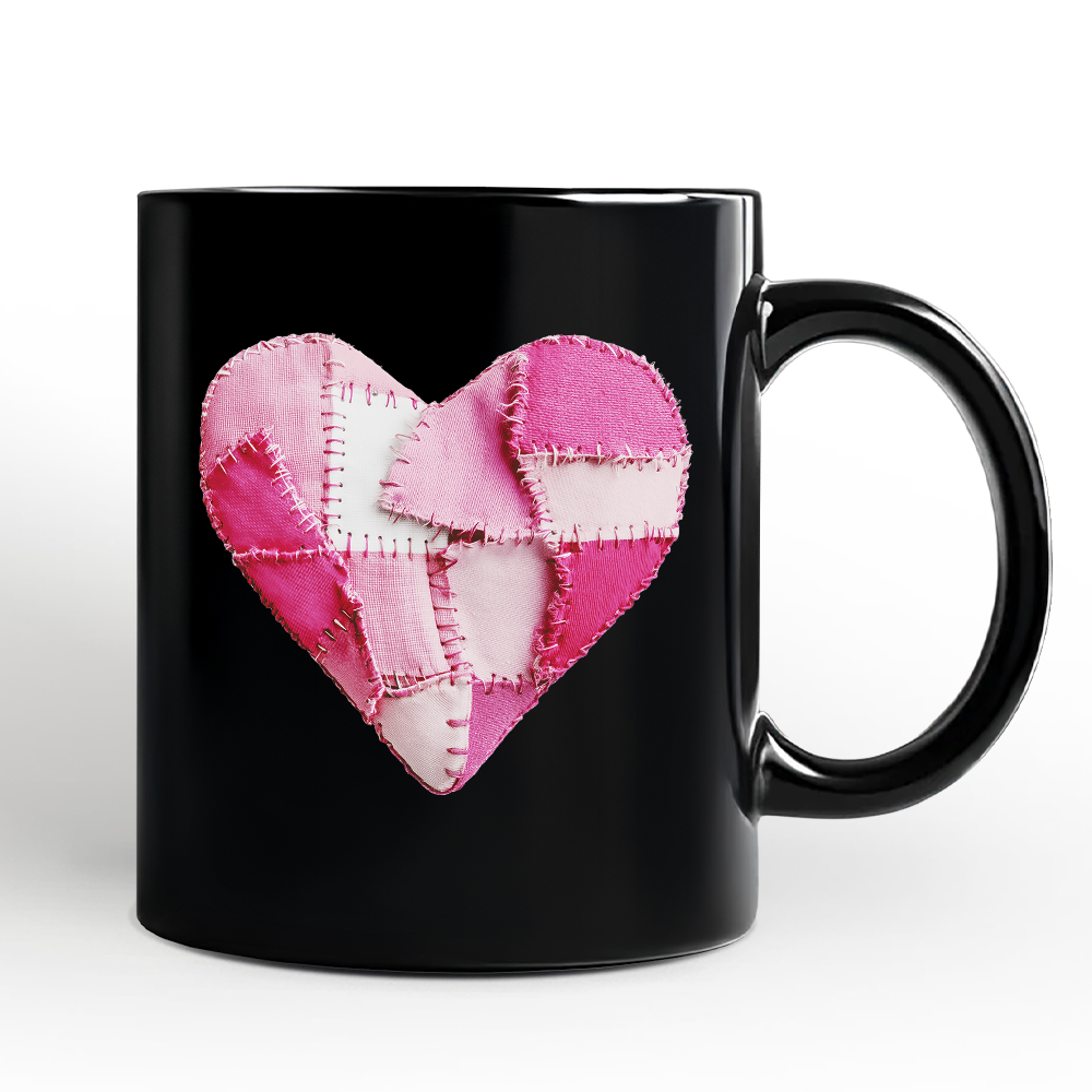 Patchwork Pink Heart Valentine Personalized Mug, Love Retro Coquette Gift with Custom Name