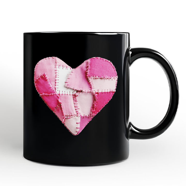 Patchwork Pink Heart Valentine Personalized Mug, Love Retro Coquette Gift with Custom Name