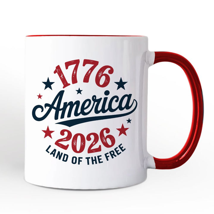 Patriotic America 1776-2026 Land of the Free Personalized Mug, 250 Year Independence Day Celebration Gift with Custom Name Personalized Ceramic Mug OrnamentallyYou White - Red Non-Custom 