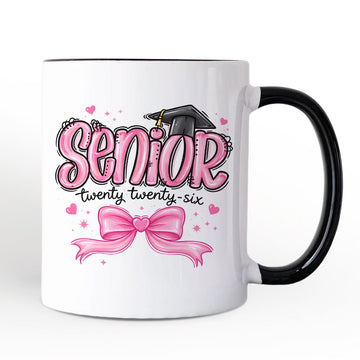 Pink Coquette Senior Class of 2026 Personalized Mug, Graduation Gift with Custom Name Personalized Ceramic Mug OrnamentallyYou Black Handle Non-Custom 