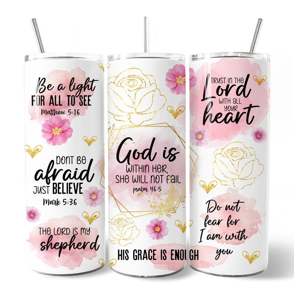 Pink Floral Bible Verses 20oz Personalized Tumbler With Lid and Stainless Steel Straw, Woman Christian Affirmation Gift Cup