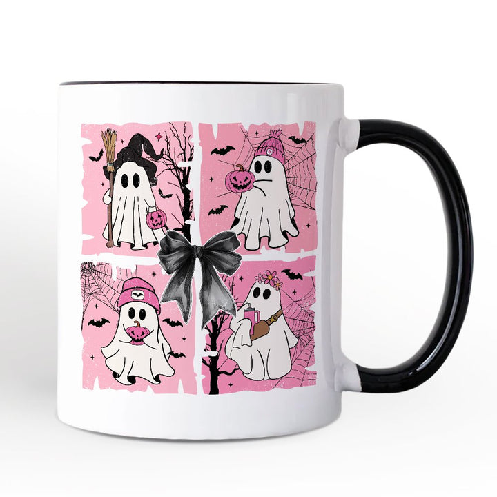 Pink Halloween Ghost Personalized Mug, Coquette Spooky Season Gift with Custom Name for Girly Aesthetic Personalized Ceramic Mug OrnamentallyYou White - Black Non-Custom 