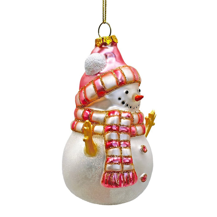 (Pre-Order) Pink Snowman Glass Ornament, Eclectic Christmas Tree Decor Glass Ornament OrnamentallyYou 