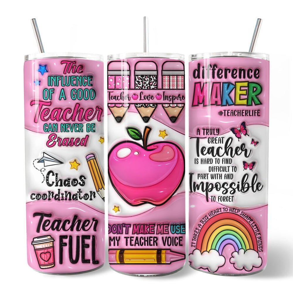 Pink Teacher Life 20oz Personalized Tumbler With Lid and Stainless Steel Straw, Inspirational Educator Appreciation Gift Cup Tumbler OrnamentallyYou 