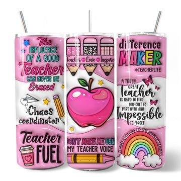 Pink Teacher Life 20oz Personalized Tumbler With Lid and Stainless Steel Straw, Inspirational Educator Appreciation Gift Cup Tumbler OrnamentallyYou 