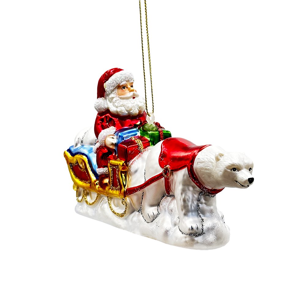 (Pre-Order) Polar Bear Santa Sleigh Glass Christmas Ornament, Exquisite Handblown Tree Decor Glass Ornament OrnamentallyYou 