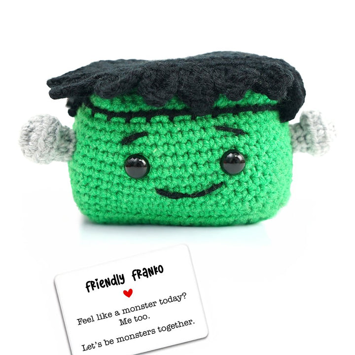 Positivity Frankenstein Crochet Support Doll, Halloween Encouragement Gift for Children and Adults Crochet Toys OrnamentallyYou 