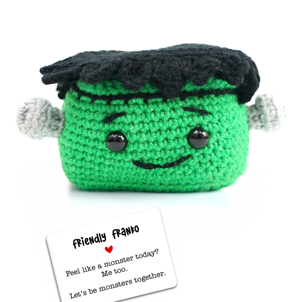 (Pre-Order) Positivity Frankenstein Crochet Support Doll, Halloween Encouragement Gift for Children and Adults