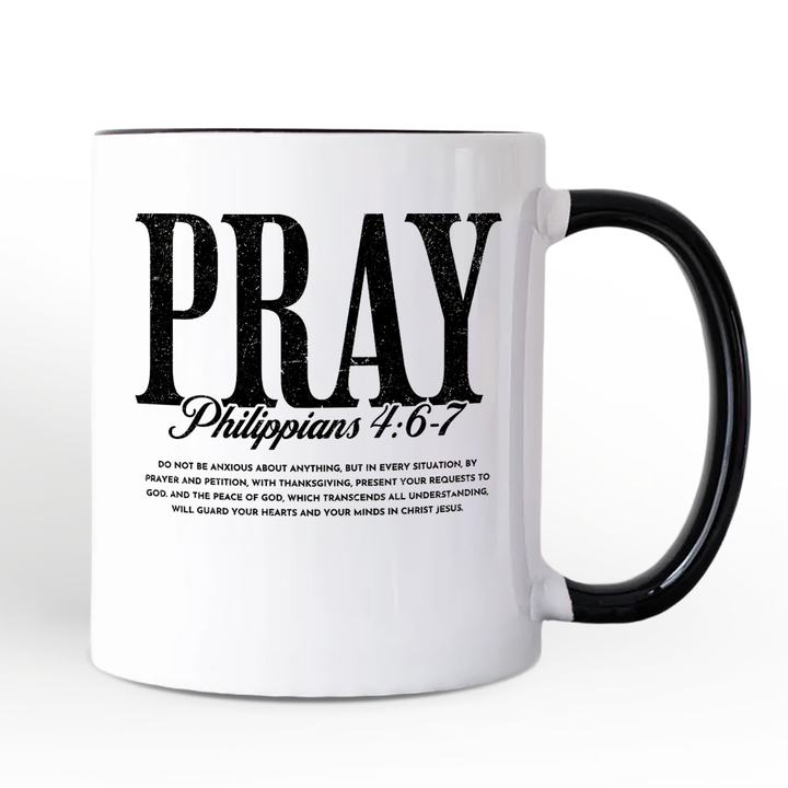Pray Philippians 4:6-7 Christian Personalized Mug, Bible Verse Faith Gift with Custom Name