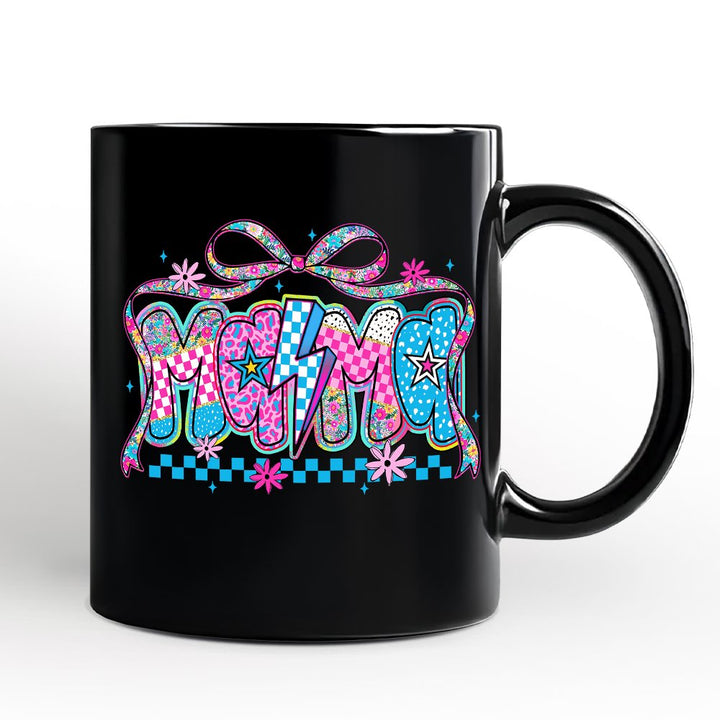 Preppy Mama Checkered Retro Mug, Lightning Bolt Mom Gift Personalized Ceramic Mug OrnamentallyYou 
