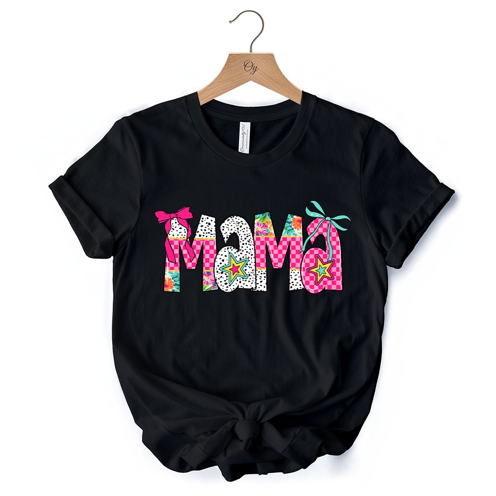 Preppy Pink Mama Coquette T-Shirt, Retro White and Black Tee for Trendy and Stylish Moms T-Shirts OrnamentallyYou 