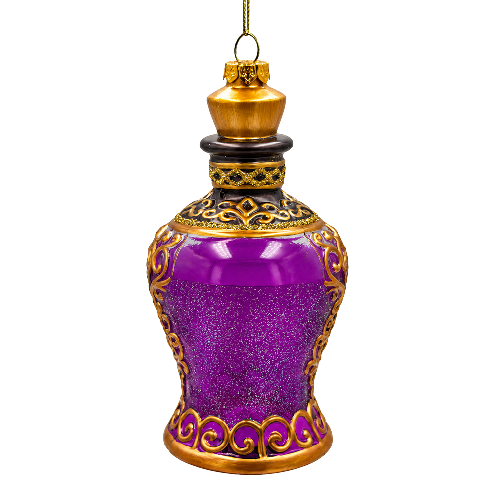 (PRE-ORDER) Purple Potion Bottle Glass Ornament, Gothic Witchcraft Halloween Apothecary Tree Decor