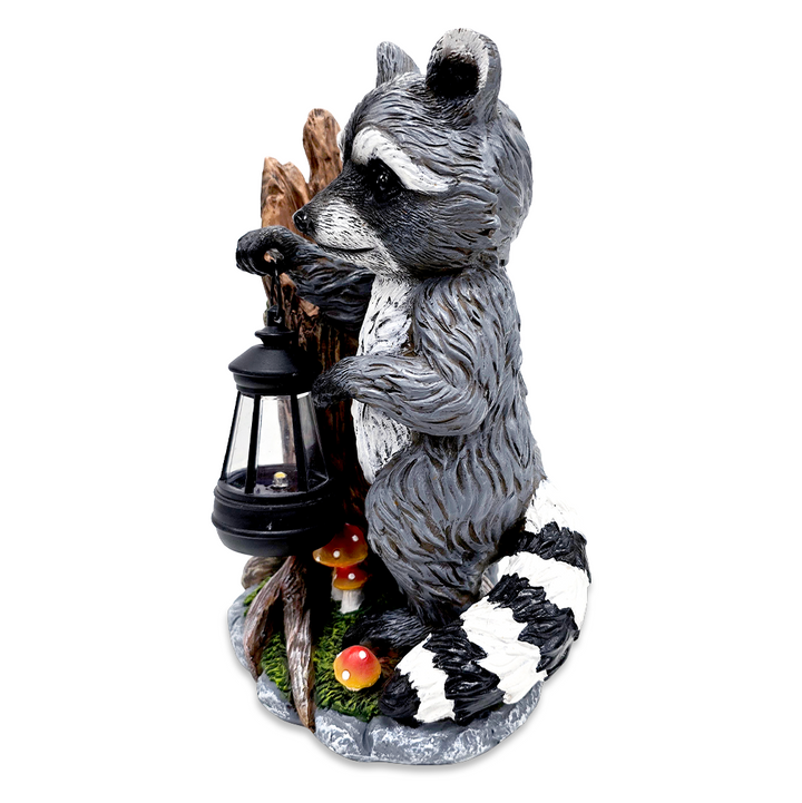 Raccoon Solar Lamp Garden Statue, 9" Lighted Animal Figurine Outdoor Decor