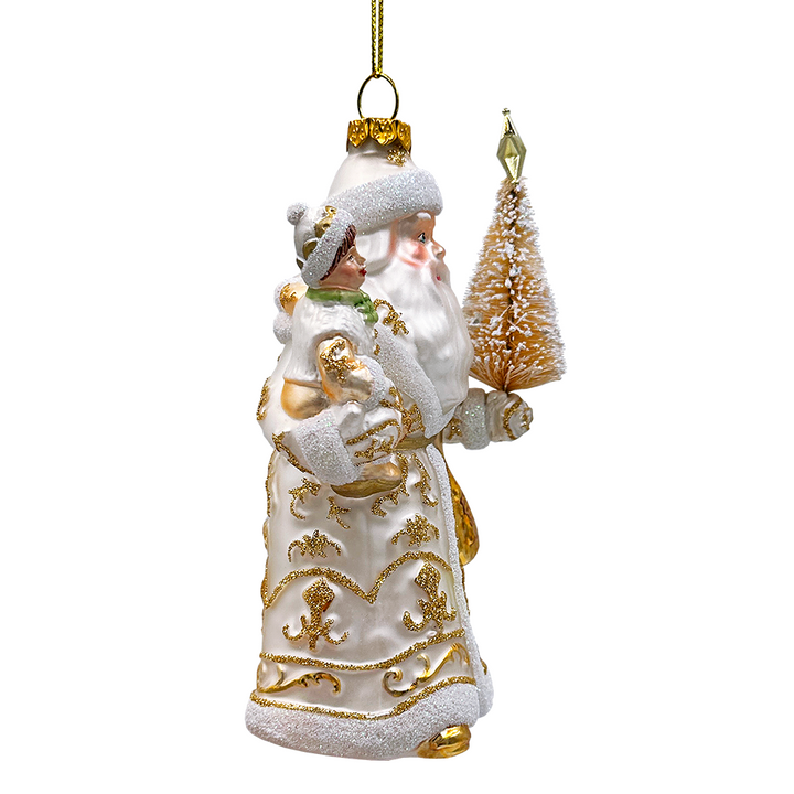 (Pre-Order) Radiant Gold Santa Claus Glass Christmas Ornament, Holiday Tree Decoration