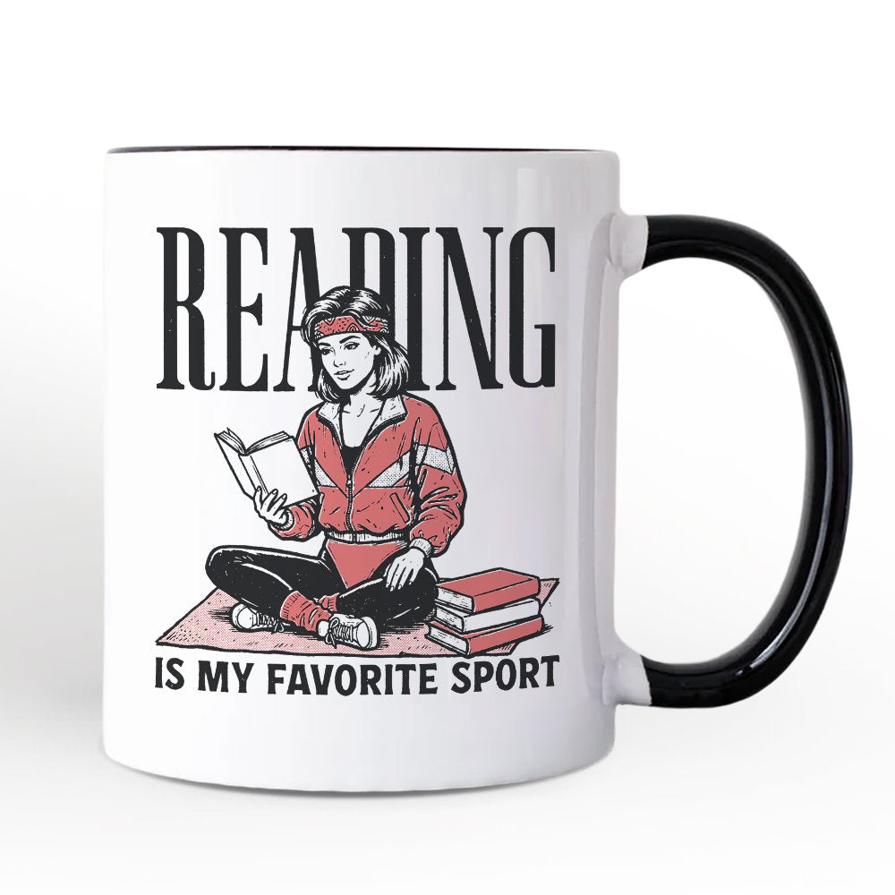 Reading Is My Favorite Sport Bookworm Personalized Mug, Retro Bibliophile Gift with Custom Name Personalized Ceramic Mug OrnamentallyYou White - Black Non-Custom 