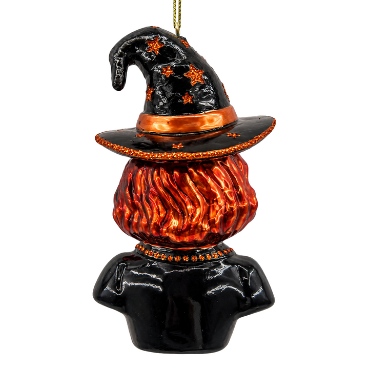 (PRE-ORDER) Red Haired Witch Bust Glass Ornament, Gothic Sorceress Halloween Tree Decor