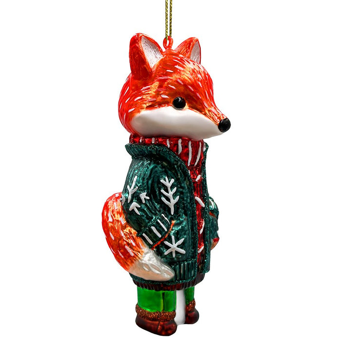 Red Nordic Fox in Sweater Glass Ornament, Scandinavian Christmas Tree Decor Glass Ornament OrnamentallyYou 