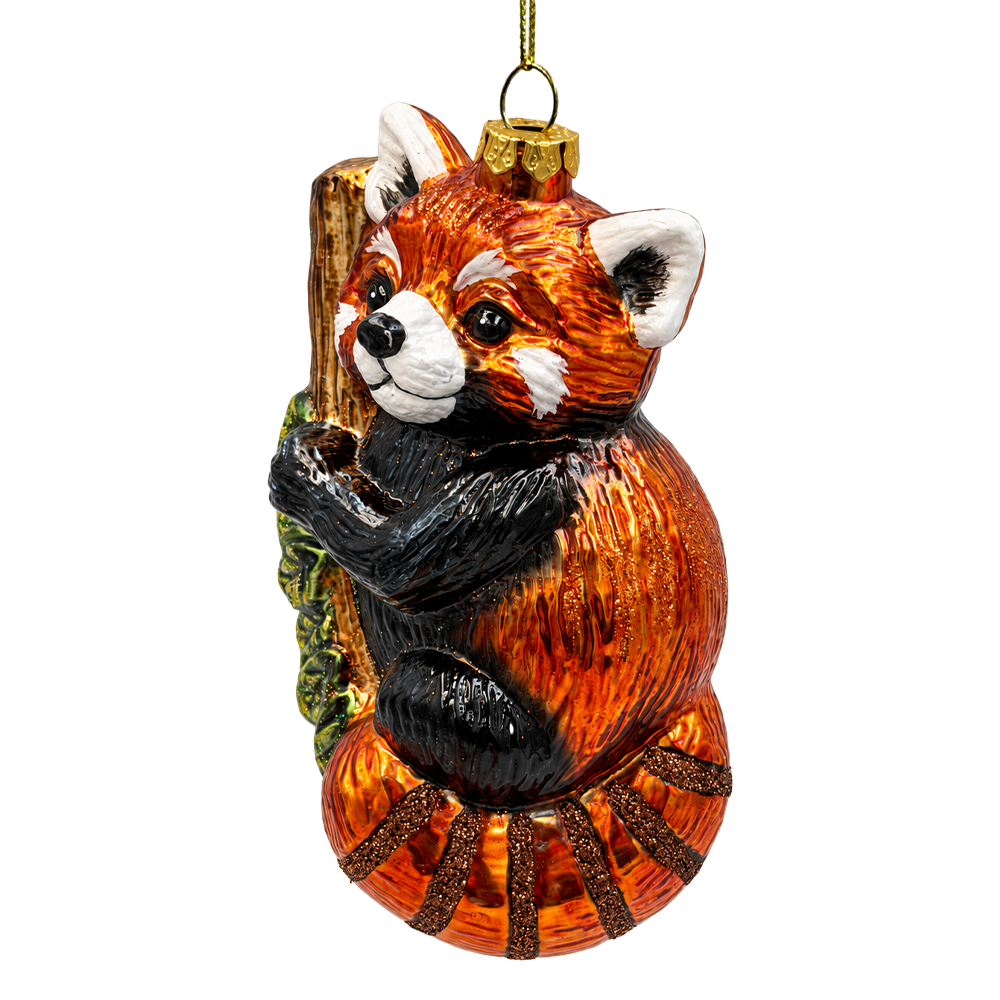 (PRE-ORDER) Red Panda on Tree Branch Glass Christmas Ornament, Woodland Wildlife Animal Holiday Decor