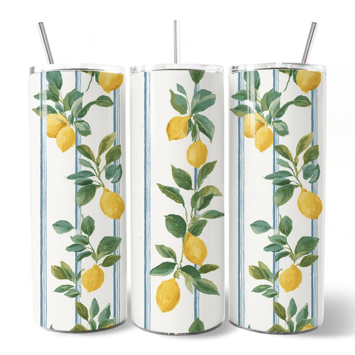 Refreshing Lemon Branches 20oz Personalized Tumbler With Lid and Stainless Steel Straw, Summer Citrus Pattern Gift Cup Tumbler OrnamentallyYou 