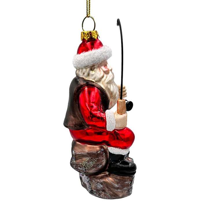 (Pre-Order) Relaxing Santa Claus Fishing Ornament, Hand Blown Glass Fisherman Gift Decor Glass Ornament OrnamentallyYou 