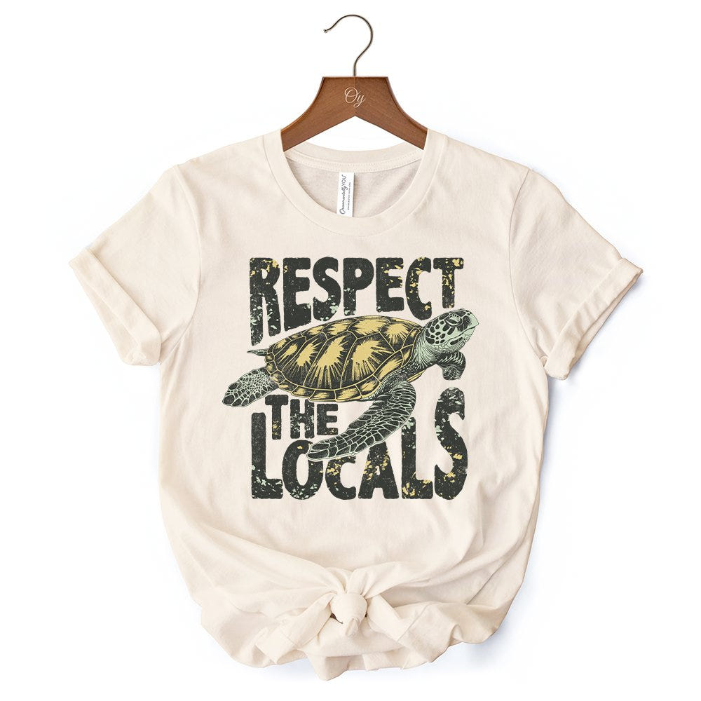 Respect the Locals Turtles T-Shirt, Retro Grunge White and Natural Tee for Ocean and Beach Lovers T-Shirts OrnamentallyYou 
