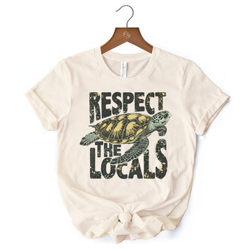 Respect the Locals Turtles T-Shirt, Retro Grunge White and Natural Tee for Ocean and Beach Lovers T-Shirts OrnamentallyYou 