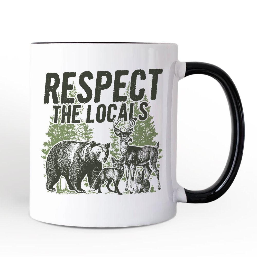 Respect the Locals Wild Animal Personalized Mug, Vintage Camping Nature Gift with Custom Name Personalized Ceramic Mug OrnamentallyYou White - Black Non-Custom 