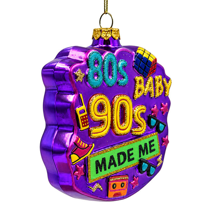 (PRE-ORDER) Retro 80s Baby 90s Made Me Glass Ornament, 1980s 1990s Nostalgia Christmas Tree Decor