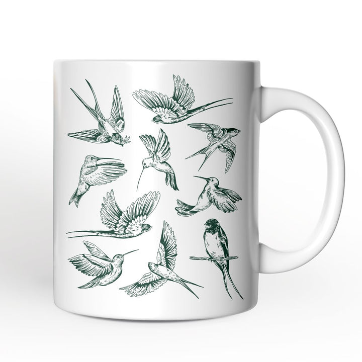 Retro Birds Nature Personalized Mug, Vintage Green Bird Illustration Gift with Custom Name Personalized Ceramic Mug OrnamentallyYou White Non-Custom 