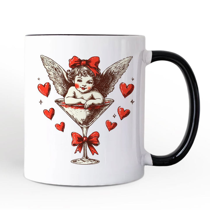 Retro Coquette Cupid Valentine Personalized Mug, Galentine Gift with Custom Name Personalized Ceramic Mug OrnamentallyYou Black Handle Non-Custom 