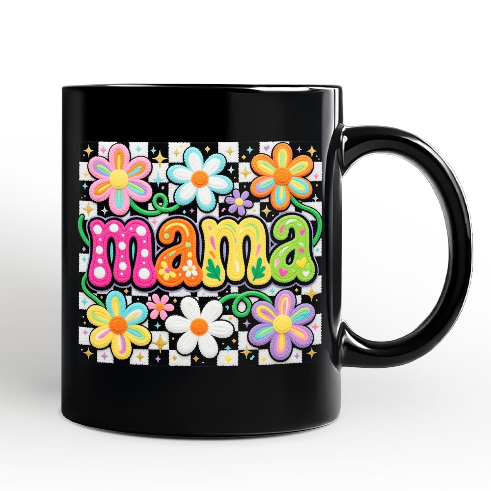 Retro Floral Mama Printed Faux Yarn Mug, Colorful Mother's Day Gift