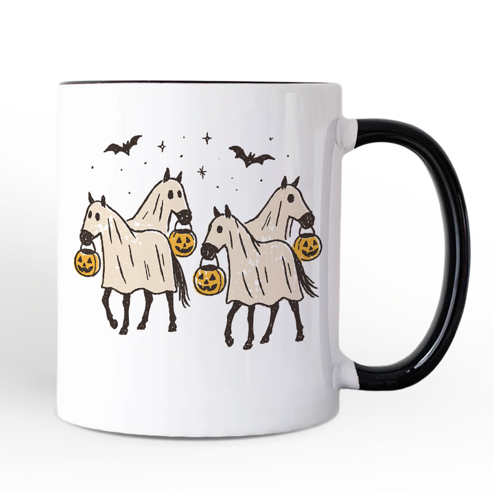 Retro Halloween Horse Ghosts Personalized Mug, Cute Western Gift with Spooky Vibes and Custom Name