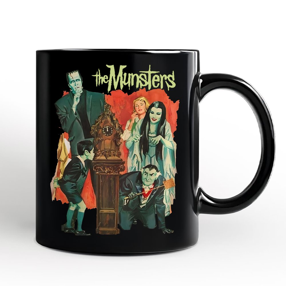 Retro Monster Family Sitcom Personalized Mug, Horror Halloween Gift with Custom Name Personalized Ceramic Mug OrnamentallyYou Black Non-Custom 