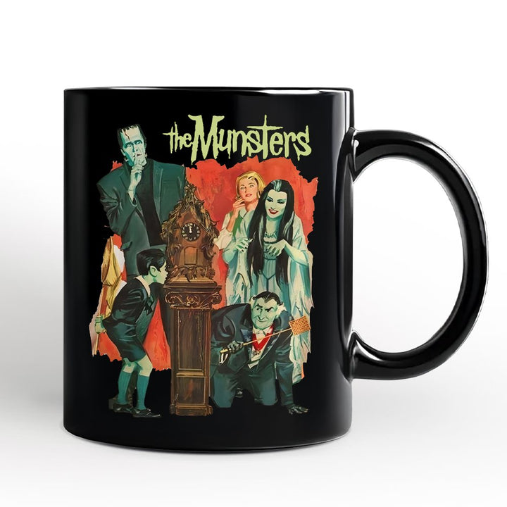 Retro Monster Family Sitcom Personalized Mug, Horror Halloween Gift with Custom Name Personalized Ceramic Mug OrnamentallyYou Black Non-Custom 