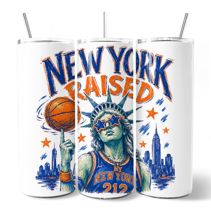 Retro New York Raised 20oz Personalized Tumbler With Lid and Stainless Steel Straw, NYC Sports Fan Gift Cup